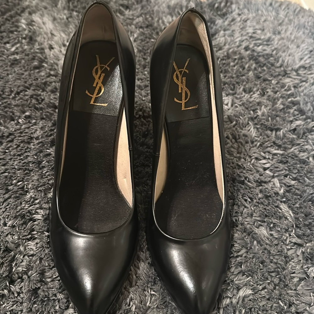 YSL black heels in worn but good condition!